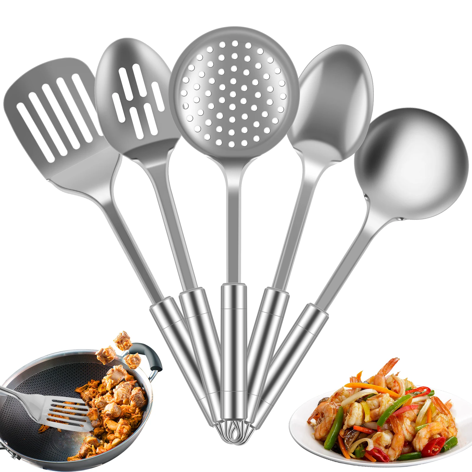 

5-piece stainless steel kitchen cooking utensils stainless steel spoon and spatula set ergonomic and comfortable handle