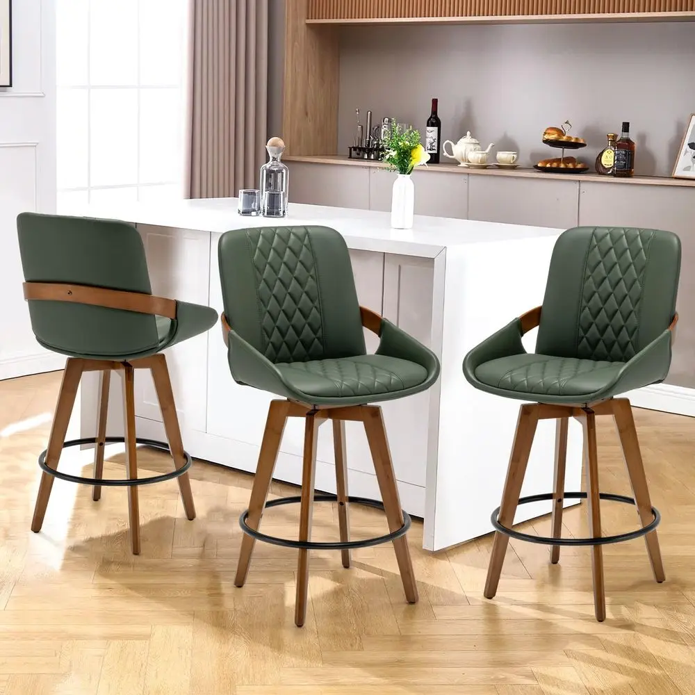

Height Bar Stools Set of 3, Mid Century Modern Retro Swivel Bar Chairs, Furniture with Curved Back, Faux Leather holstered an