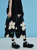 IMAKOKONI original design elasticated waist black summer thin style cropped pants wave dot printed nine cropped pants 223691 - Image 2