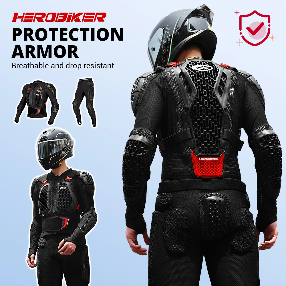 

Motorcycle Body Armor Full Set Chest Back Protector Knee Guard Pants Airflow Design Unisex Lightweight Motocross Gear