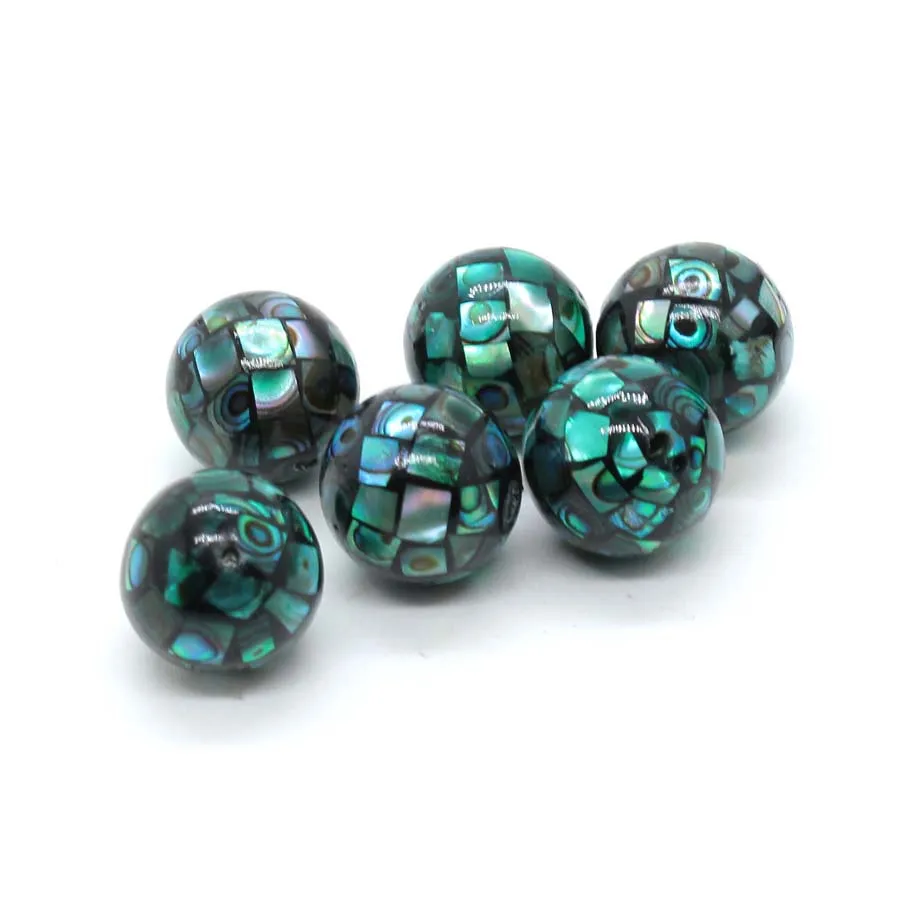 14mm Natural Abalone Shell Round Mosaic Stitching Ball Loose Bead Hole 1.2mm Women DIY Handmade Jewelry Necklace Bracelet Making