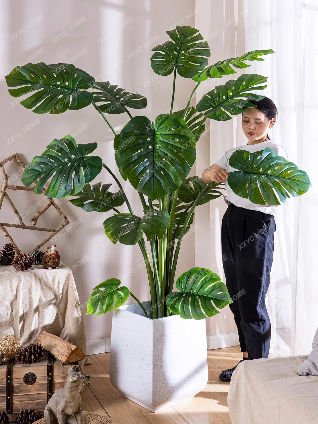 Artificial Green Plant Monstera Deliciosa Fake Trees Living Room Plant Pot High-End Affordable Luxury Atmosphere Interior