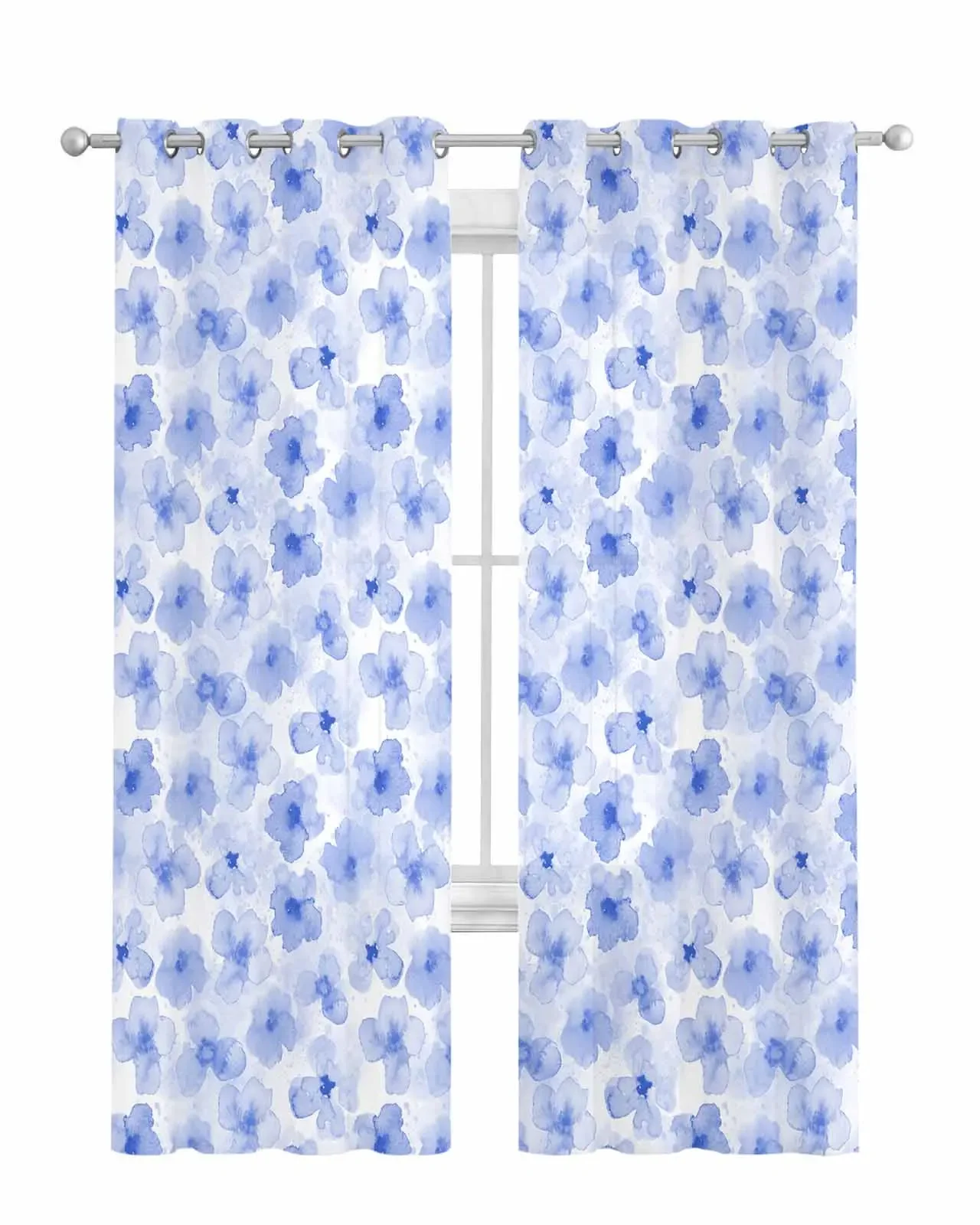 Bedroom Curtains for Party Decoration Blue Watercolor Floral Texture Cheap Things With Free Shipping for Home Window Curtain