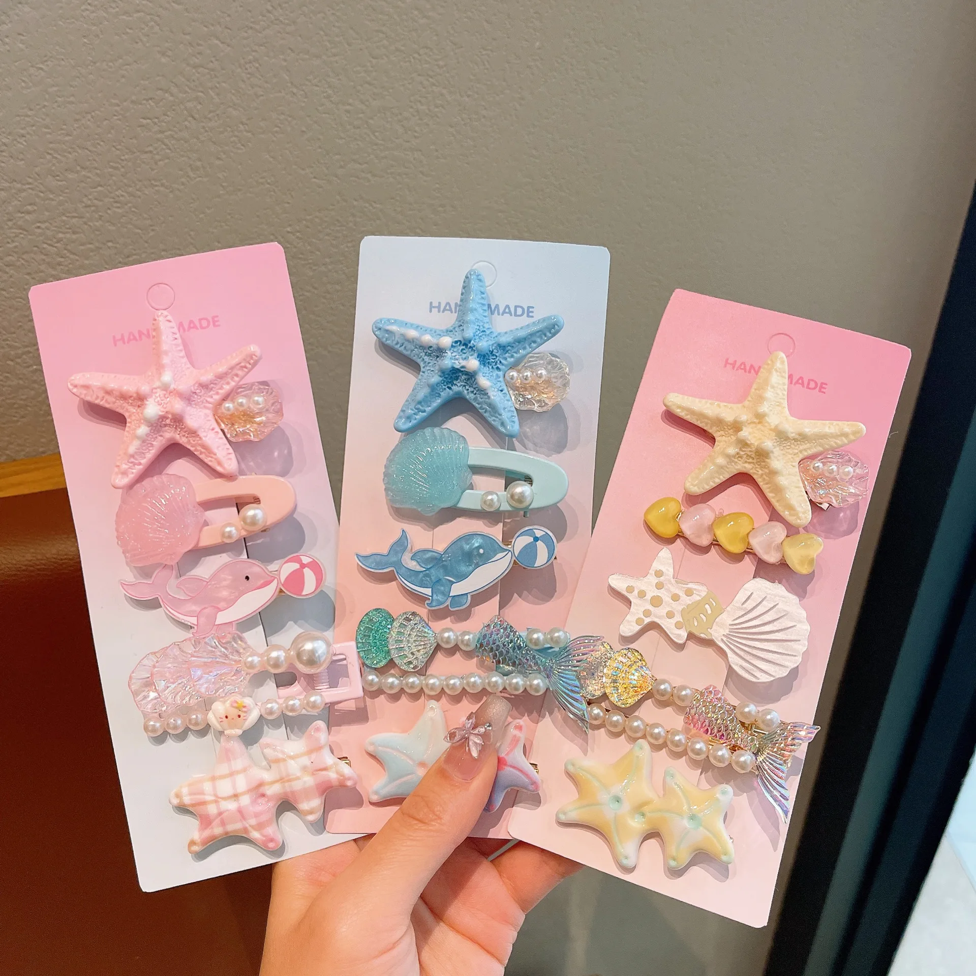 Cute Wavy Starfish Shell Hair Clips Set Sea Blue Clips and Pins Starfish Shell Side Clips Fashion Summer Beach Hair Accessories