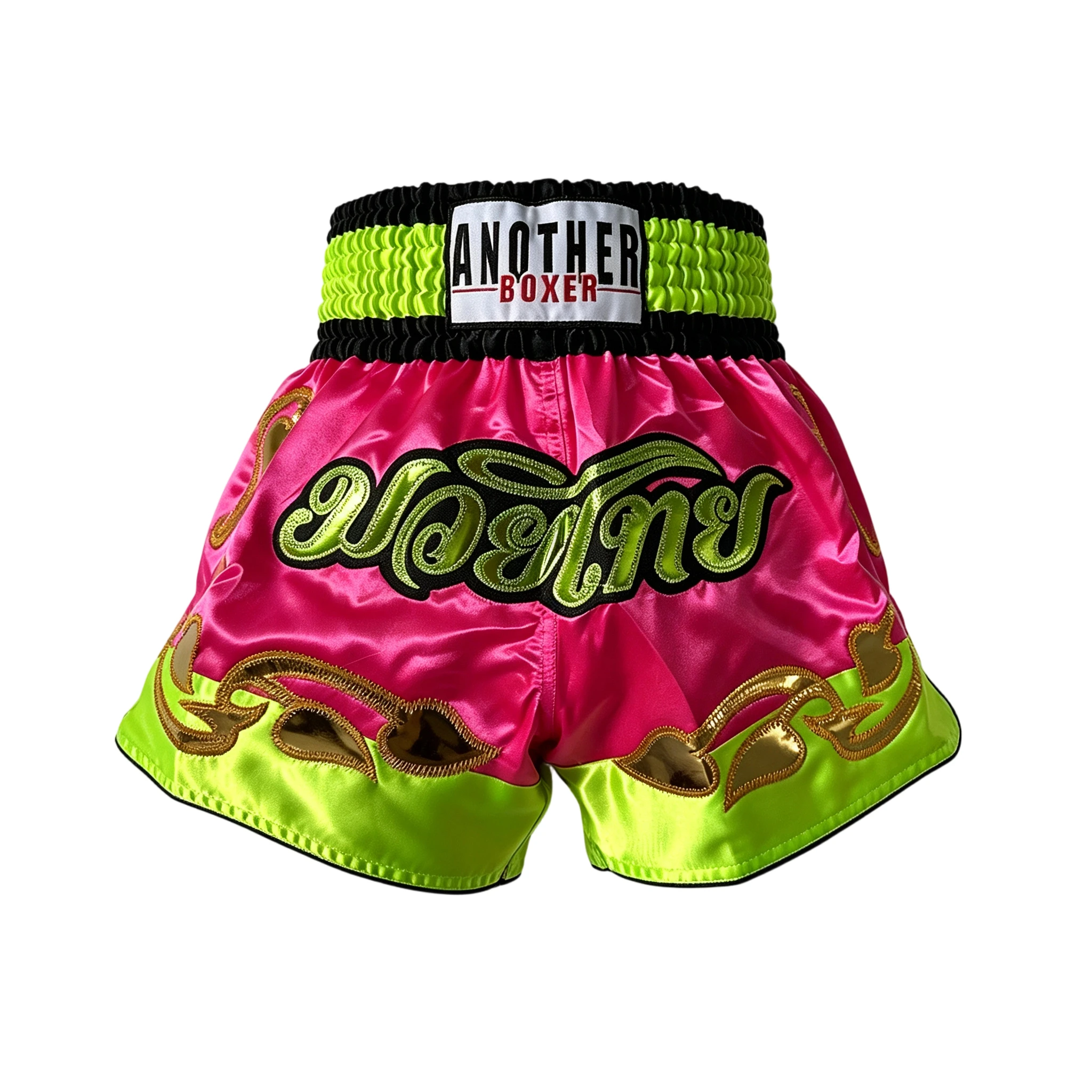 Kurze Muay-Thai-Shorts für Männer, Frauen und Kinder, rosa, bestickt, für Kampfsportarten, MMA, BJJ, Muay-Thai, Grappling, Kickboxen.