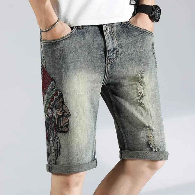 Zerrissene Grafik Herren kurze Jeans Hosen mehrfarbige männliche Jeans shorts Hip Hop koreanische Mode Sommer Vintage unhöflich blau verzweifelt