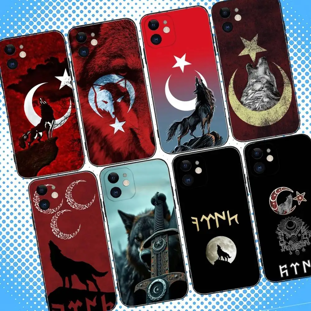 

Turk Wolf Turkey Flag Phone Case For iPhone 17,16,15,14,13,12,11,Pro,Max,Plus,Air,X,XS,XR,SE,8,7,Mini,Soft Black Case