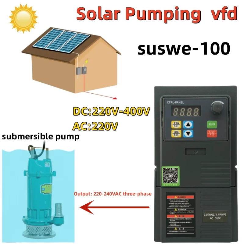 

Frequency Inverter 0.7KW 1.5KW 2.2KW AC 220V Single Phase Speed Controller 50HZ 60HZ Photovoltaic Solar Pump VFD