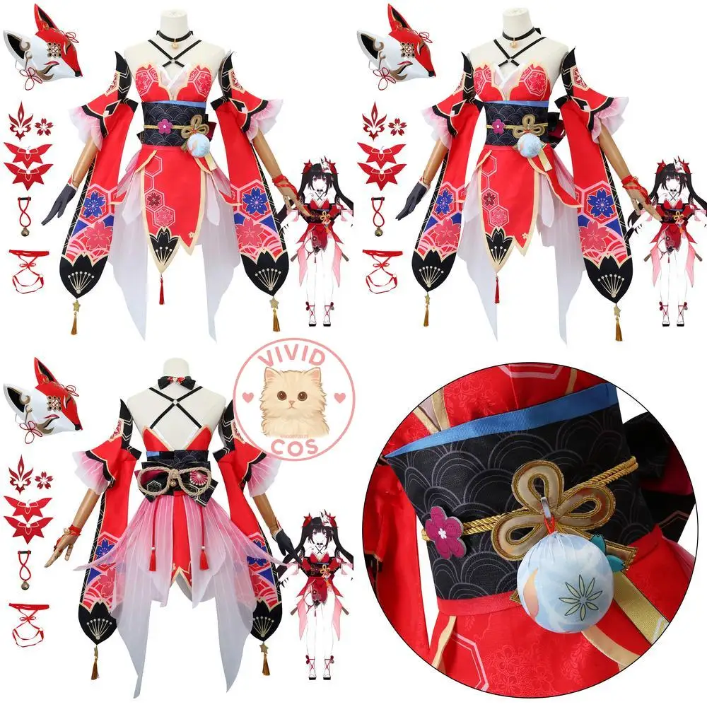 

Honor of Kings Star Rail Anime Character Hanabi Cosplay Costume Red Dress Role Play Mask Wig Halloween Comic Con Party Outfit