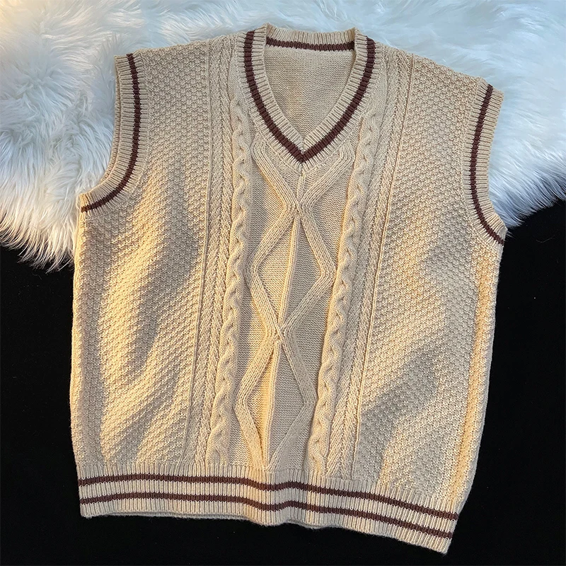 

Мужской вязаный жилет с V-образным вырезом, осенне-зимняя верхняя одежда, модный брендовый жилет с подплечниками для студентов и пар