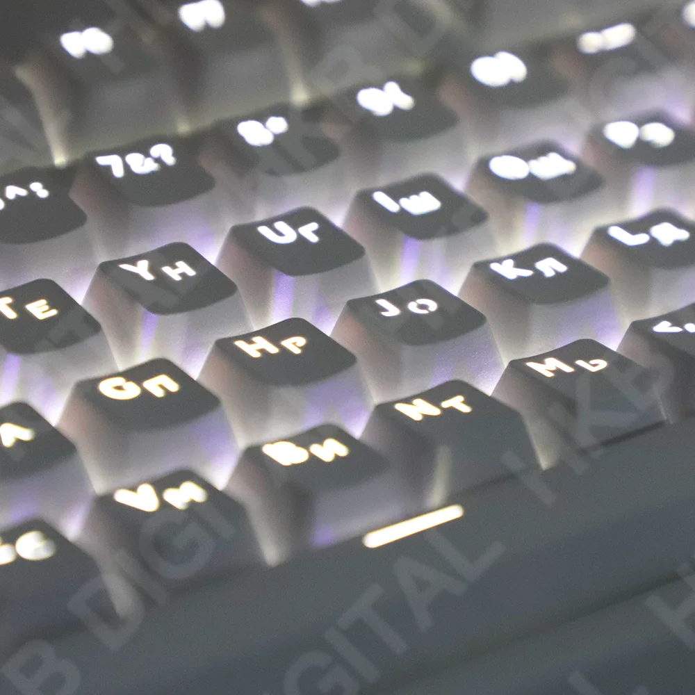 Mekanik klavye Keycaps beyaz renk rus düzeni ABS OEM profil şeffaf arka 104 60% 68% 80% oyun için 104 tuşları