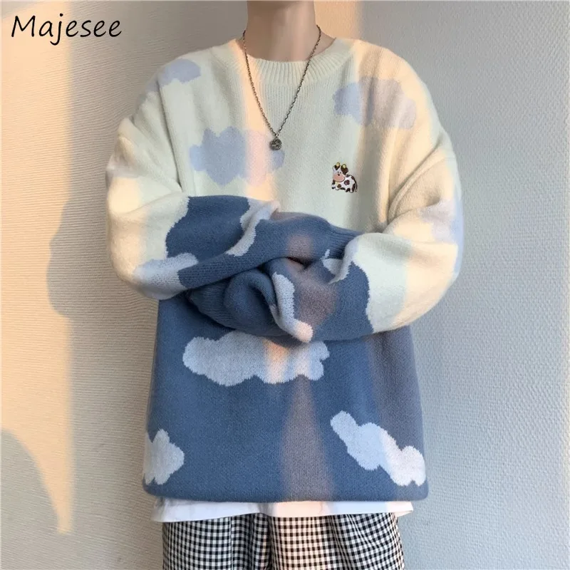 

Pullovers for Men Long Sleeve Sweater Knitting Fashion Youthful Vitality Loose BF Jumpers Students Male Streetwear Chic