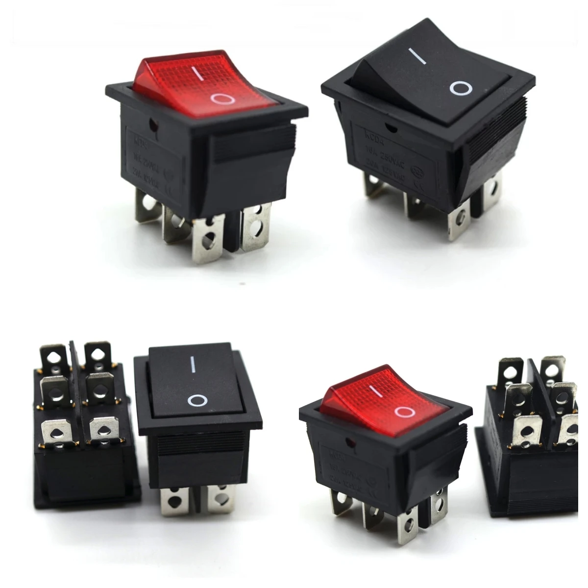 

5 PCS KCD4 16A250VAC / 20A125VAC Rocker Switch ON-OFF 2Position 6 Pins Electrical equipment With Light LED red light Accessories