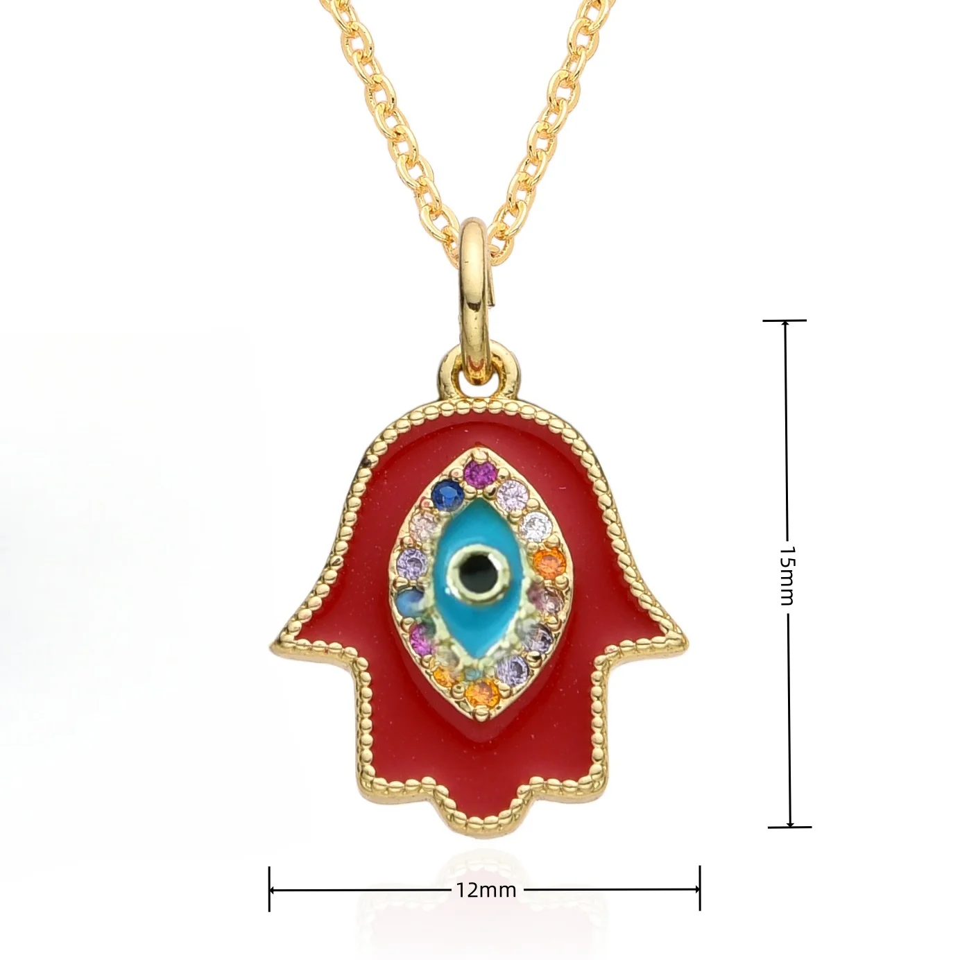 New Gold Color Fatima Hand Charms Oil Drip Green Turkish Evil Eye Necklace for Women Zircon Emo Choker Chain Pendant DIY Jewelry