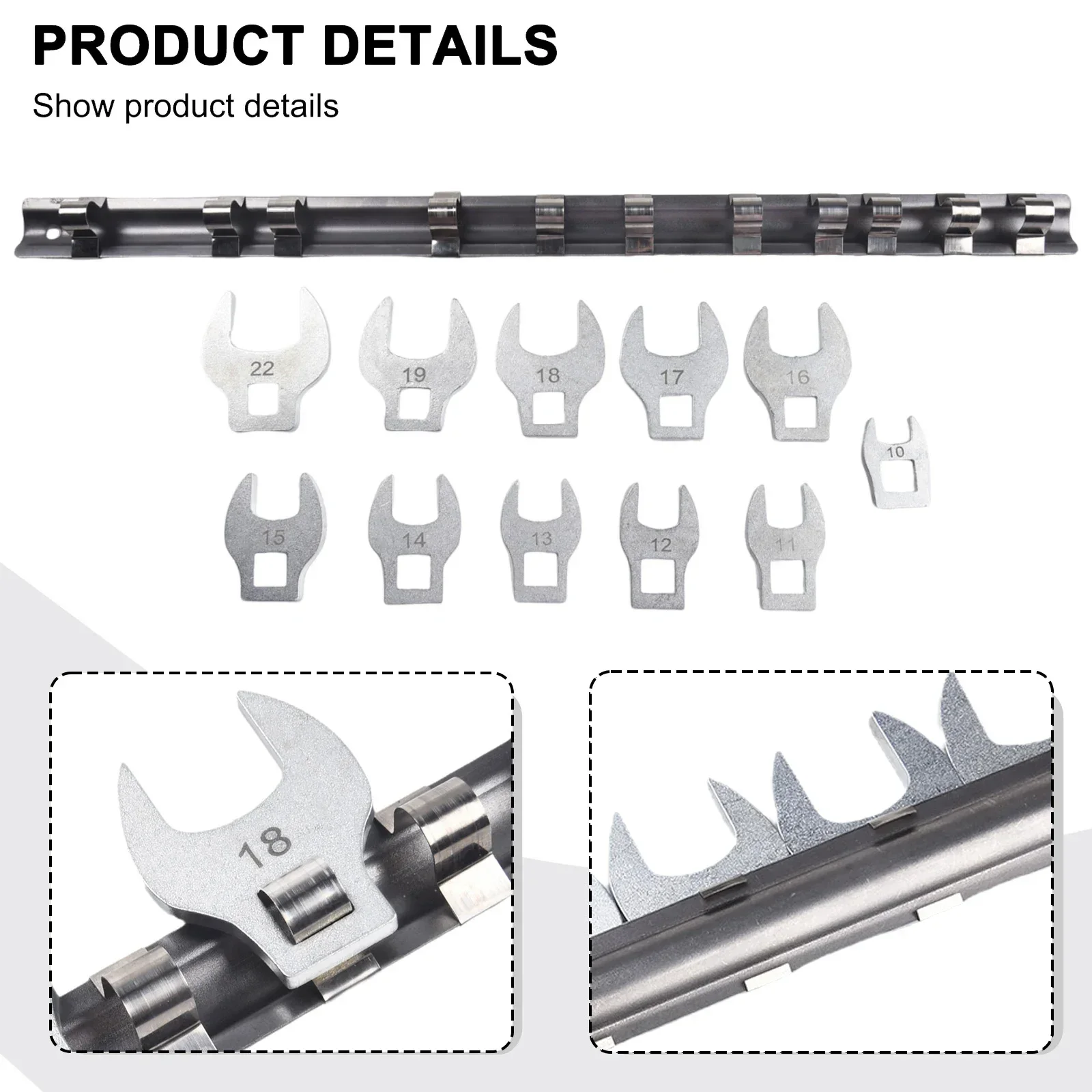 11pcs/set 3/8 Inch Drive Crowfoot Wrench 10 To 22mm Metric SAE Imperial Chrome Plated Foot Open End Spanner Storage Rack