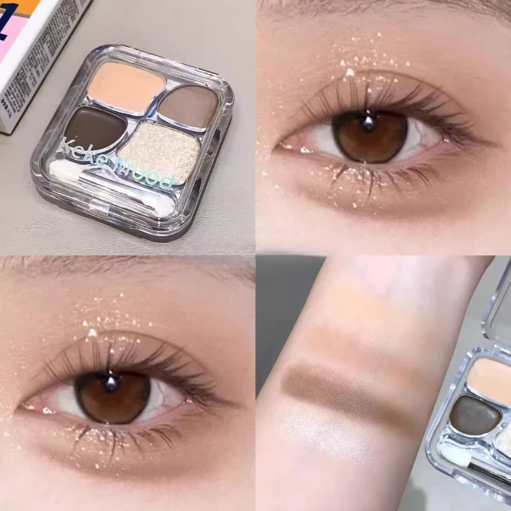 ホット 4 色アイシャドウパールマットメイクを除去しやすい毎日グリッターアイシャドウトレイ女性のためのカイコメイクアップパレット化粧品