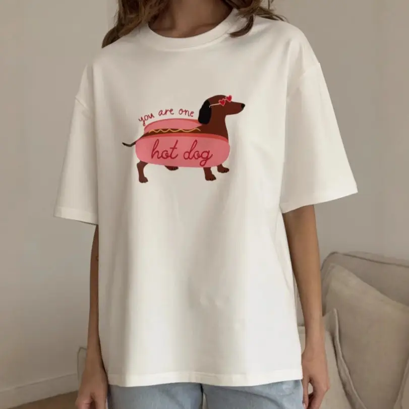 Women's Cute Puppy Graphic Short Sleeve T-Shirt - Summer Streetwear