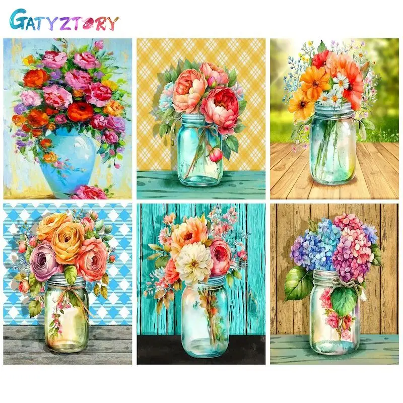 

GATYZTORY Pictures By Numbers Colourful Flower Vase DIY Painting By Numbers Landscape HandPainted Unique Gift Home Decoration