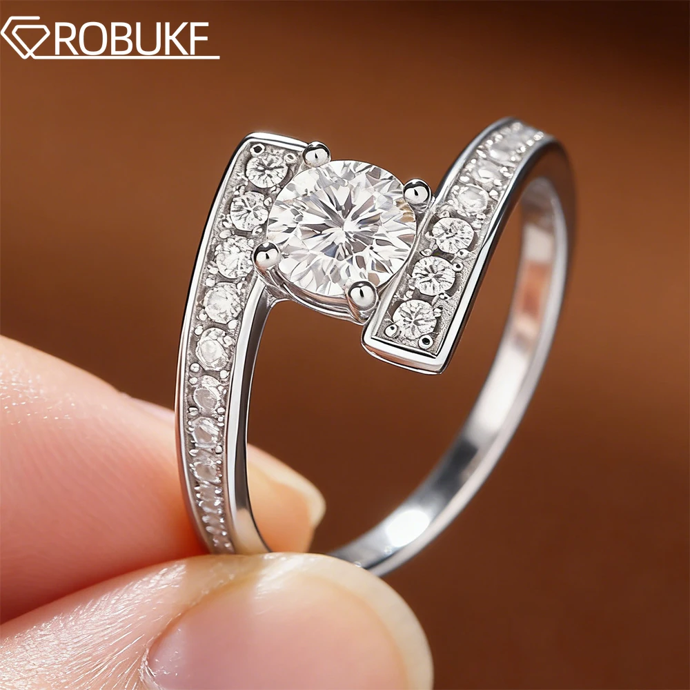 

Кольцо с муассанитом 5 мм круглой огранки для женщин, из стерлингового серебра 925 пробы, с раздельным ободом, полукольцо-обручалка, ювелирное украшение, подарок, с боковой инкрустацией