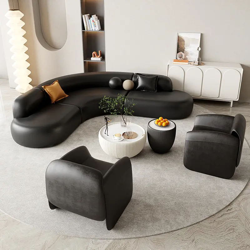 Modern simple corner leather sofa, multi-person negotiation combination sofa