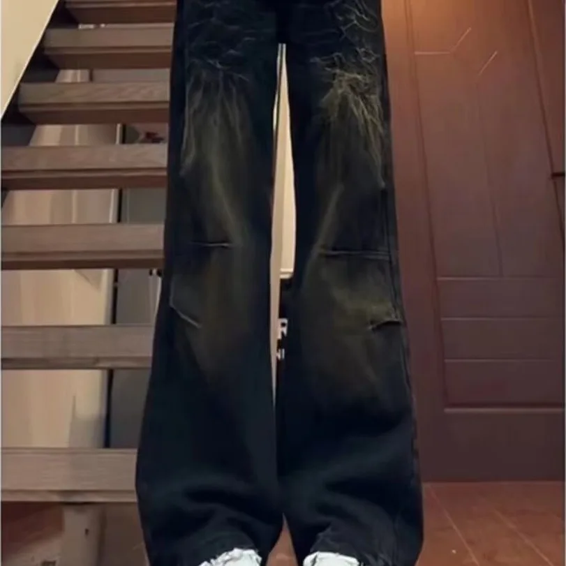 

Винтажные потертые мужские джинсы American Sle, свободные прямые брюки High Street, износостойкие длинные брюки для мальчиков