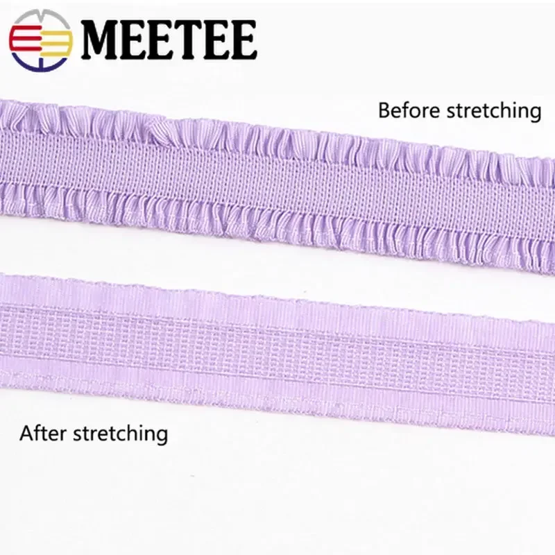 5/10Yards Meetee 12mm Ruffled Elastic Band Colorful Pleated Stretch Lace Trim Headdress Ribbon DIY Garment Sewing Accessories