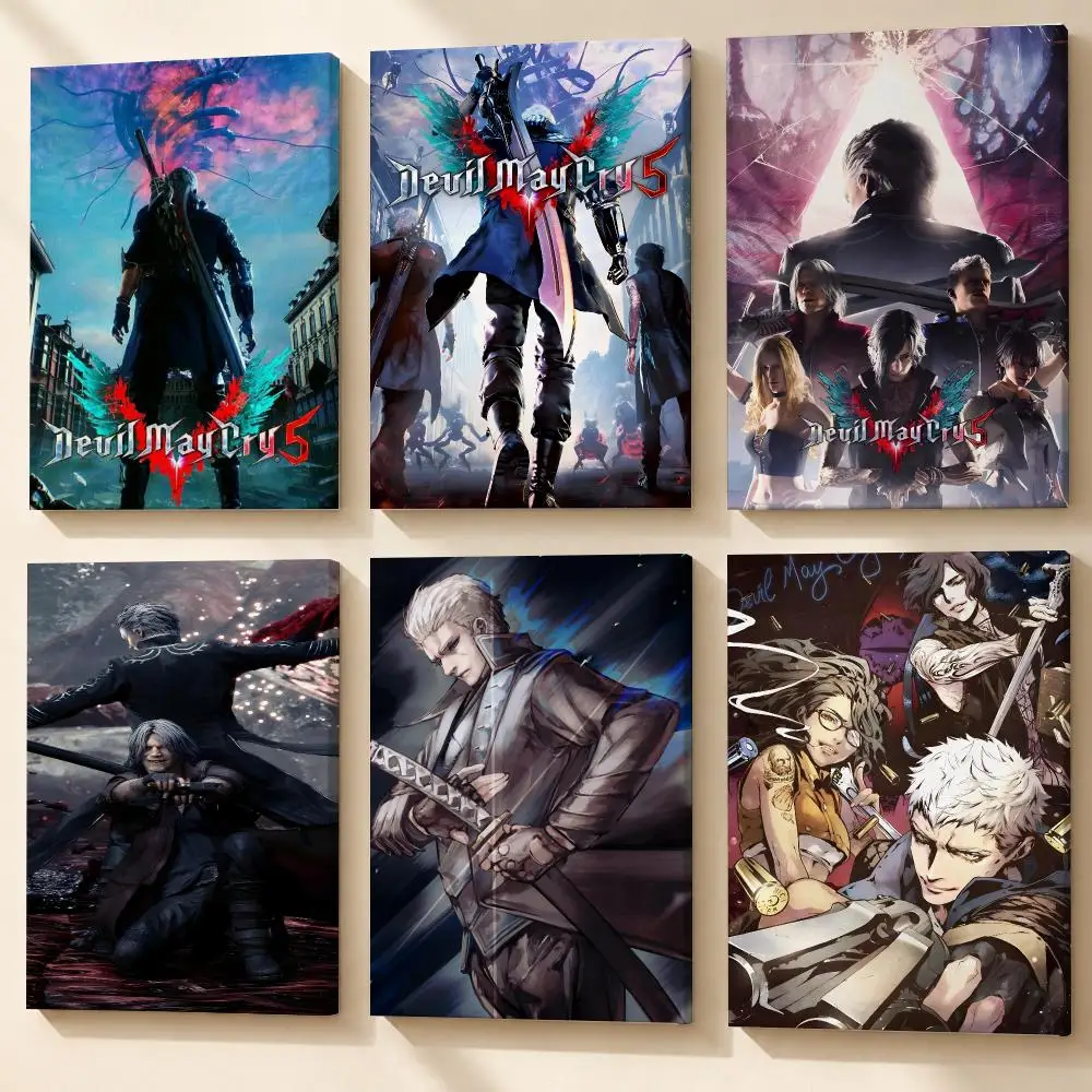 D-Devil May Cry Anime Framed Wall Painting Ready to Hang Canvas Art Poster for Living Room Bedroom Home Decor Decals
