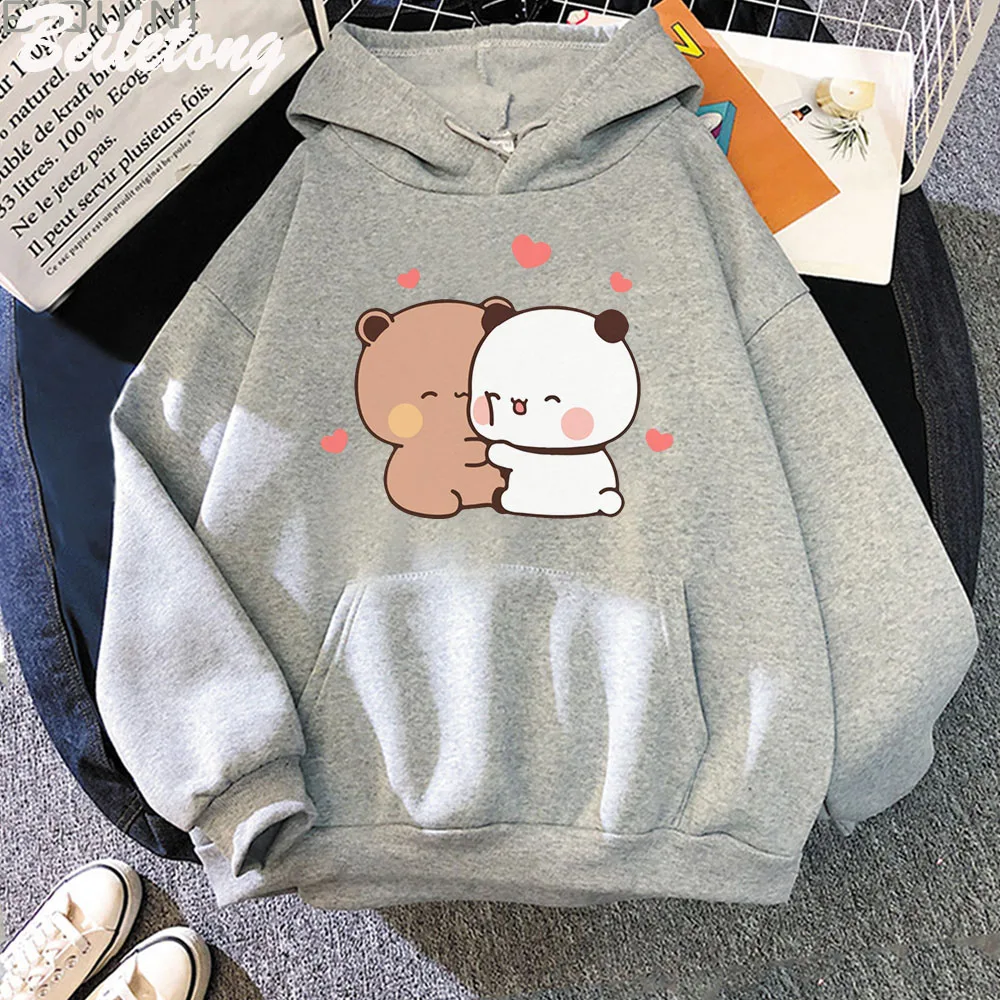 Panda Bear Cute Cartoon Hoodies Bubu Dudu Kawaii Clothing Girls Loose Sweatshirts Spring/Autumn Pink Long Sleeve Pocket Harajuku