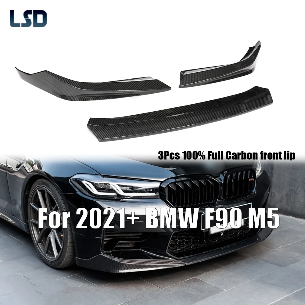 

3 шт. для BMW 2021+ M5 F90, сплиттер переднего бампера из полностью сухого карбона, в стиле MP, накладка на передний бампер, обвес, спойлер-«утиный хвост»