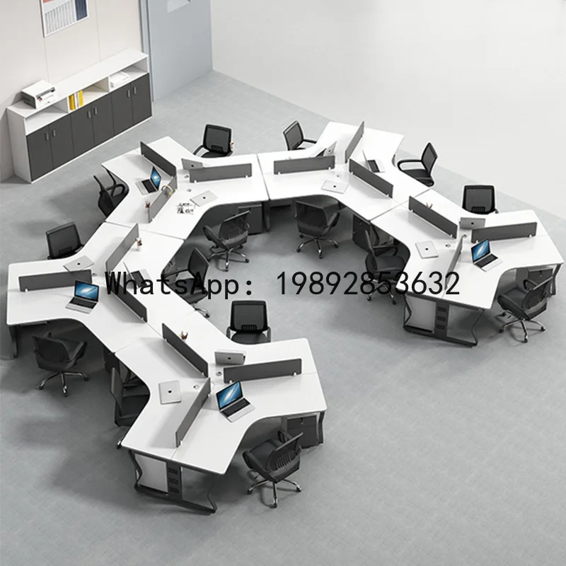 CZ Simple School Computer Three-Person Staff Desk and Chair Set Office Partition Work Station for 6 Employees