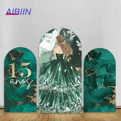 AIBIIN Arch Backdrop Cover Quinceanera 15 Year Birthday Party Decor Green Princess Marble Wall Background Girl Cake Portrait