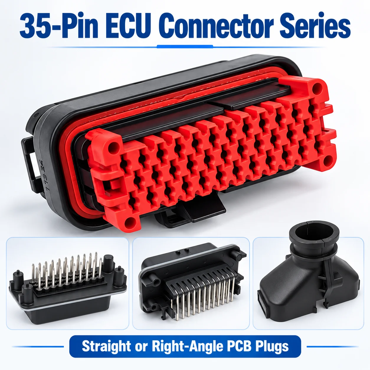 35 Pin Auto ECU Connector Options Female Connector or 90/180 Degree Male PCB Plug, Tail Sheath for Automotive Wiring Harness
