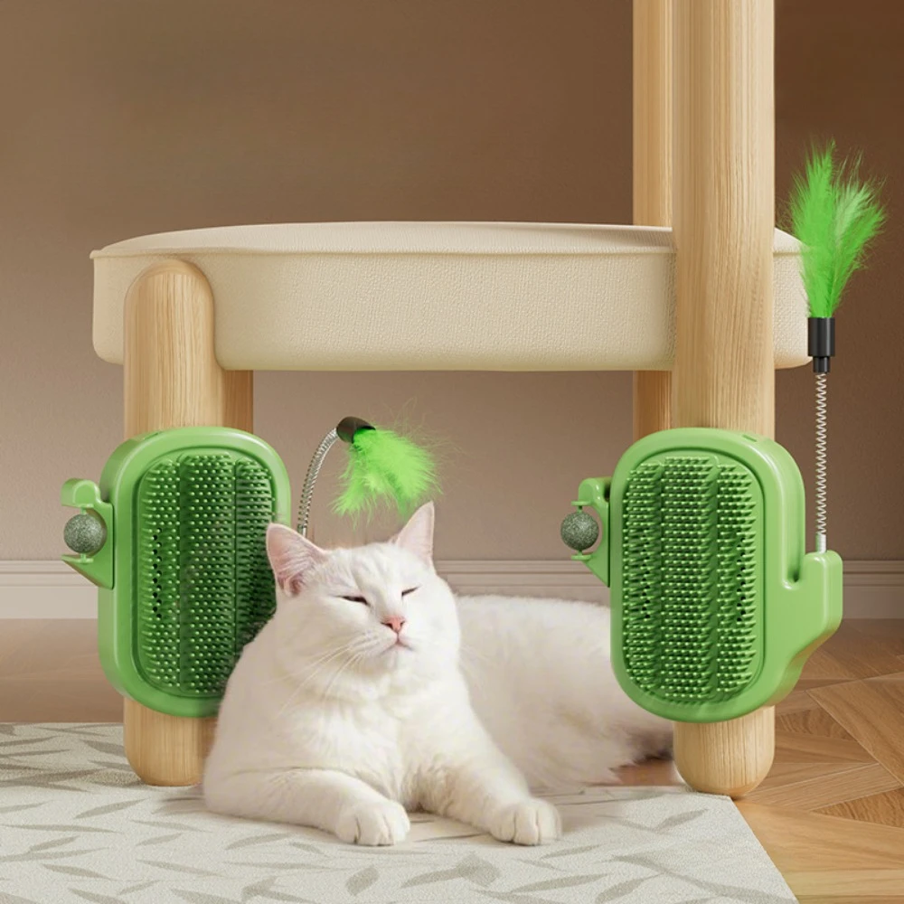 Catnip Toys for Indoor Cats, Teasing Cat Stick with Bell, Cactus Itching Device Cat Toy,Corner Grooming Brush for Cats
