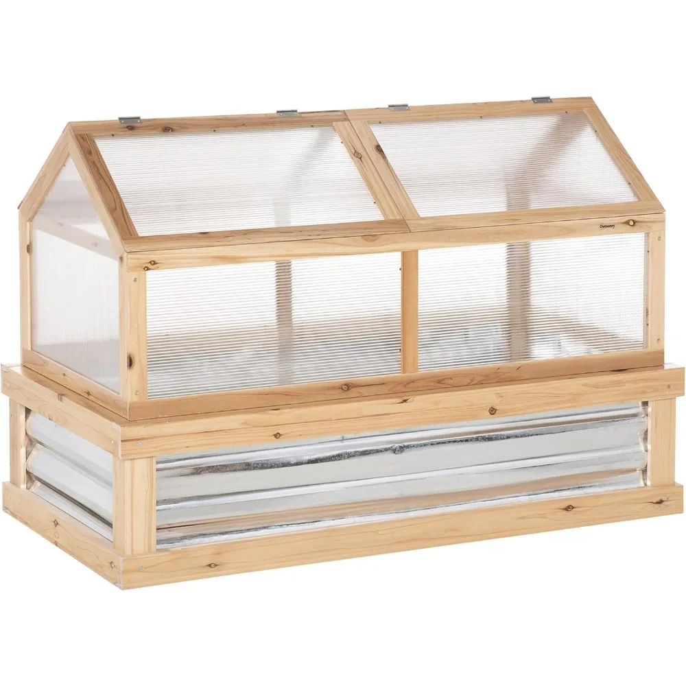 

Raised Garden Bed with Polycarbonate Greenhouse, Wooden Garden Cold Frame Greenhouse, Flower Planter Protection, 48" x 24" x 32
