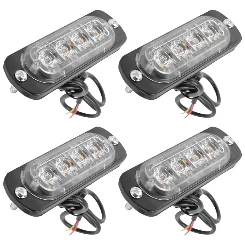 

ABXV-4Pcs 4 Led Amber Recovery Strobe Lights 12V 24V Orange Grill Breakdown Flashing