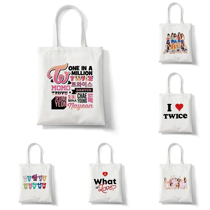 

TWICE Stylish Foldable Canvas Handbag Large Capacity Reusable Shoulder Tote Portable Lightweight Shopping Bag for Daily Travel