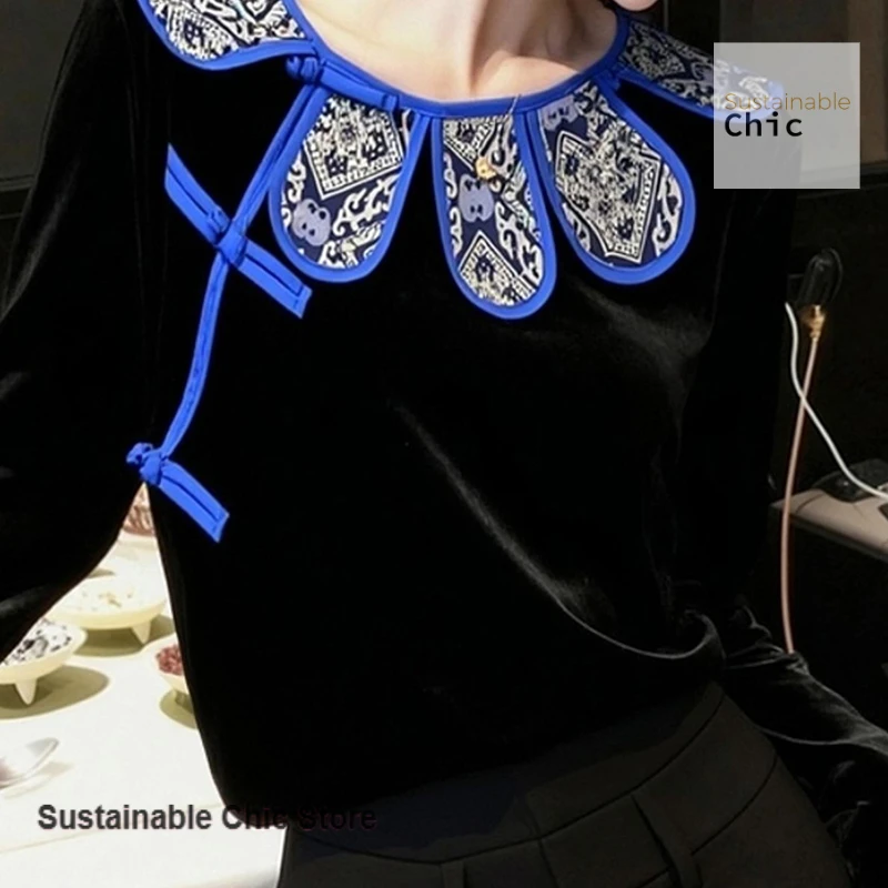 

New Chinese style national style shirt women's autumn and winter fashion retro improved high-grade loose leisure velvet shirt