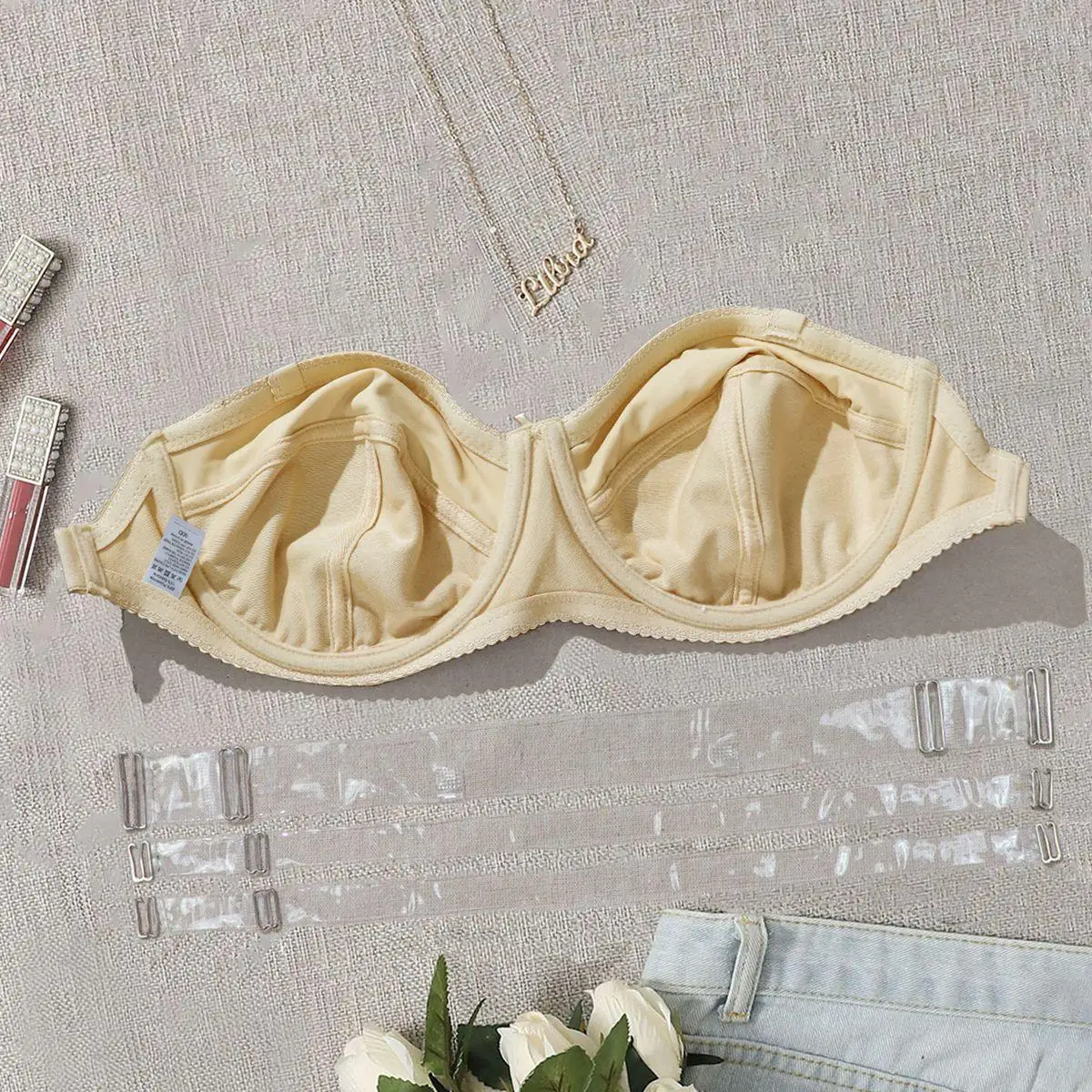 PLUSGALPRET حمالة صدر بسيطة غير مبطنة بدون حمالات مع سلك حمالة صدر غير مرئية بدون ظهر مقاس كبير 38C 38D 40C 40D 42C 42D 44C 44D-044 #3