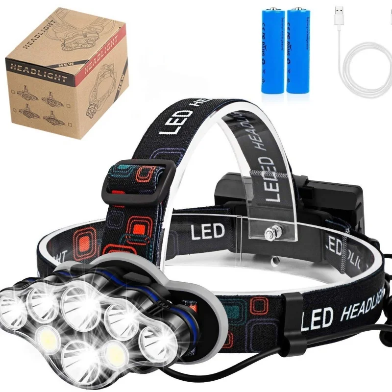 

Powerful Headlamp 8 LED Headlight 8 Modes Waterproof LED Head Lamp Head Flashlight Lantern for Outdoor Camping COB Working Light