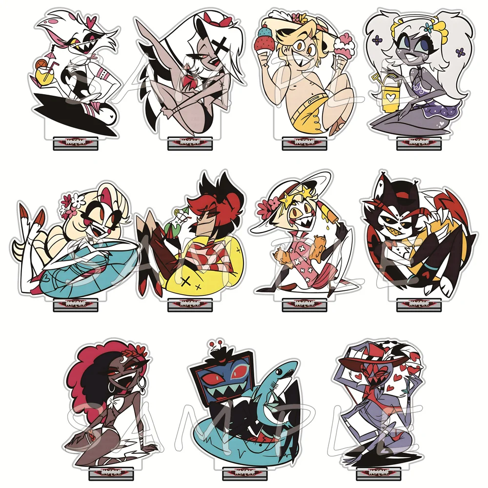 Hazbin Hotel 15cm Acrylic Stand Figures Keychain Summer Beach Theme Demon Merch Desktop Table Decor Ornament Fan Gif
