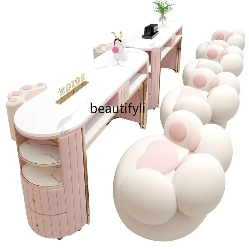 

Nordic Ins Stone Plate Nail Table and Chair Suit Nail Shop Single Double Manicure Table Economical Nail Table