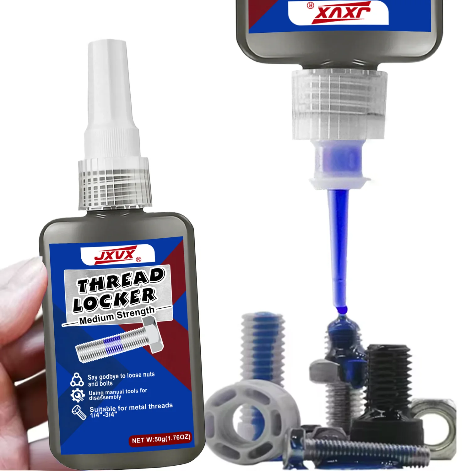 

Quick-drying threadlocker, medium strength screw locking agent, anaerobic adhesive, anti-loosen glue for screws, adhesive for fi