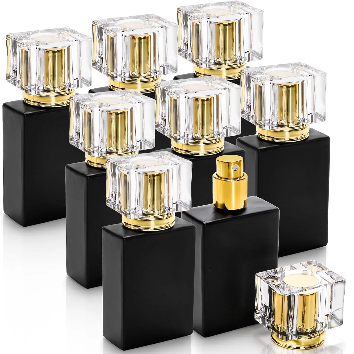 

50 шт. 30 мл / 1 унция. Черные многоразовые флаконы для духов, портативные квадратные пустые стеклянные флаконы-атомайзеры для духов с распылителем