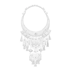Silver Plated Alloy Horn Tassel Choker Necklace for Women Moon Flower Crystal Miao Ethnic Clothing Necklaces Statement Jewelry