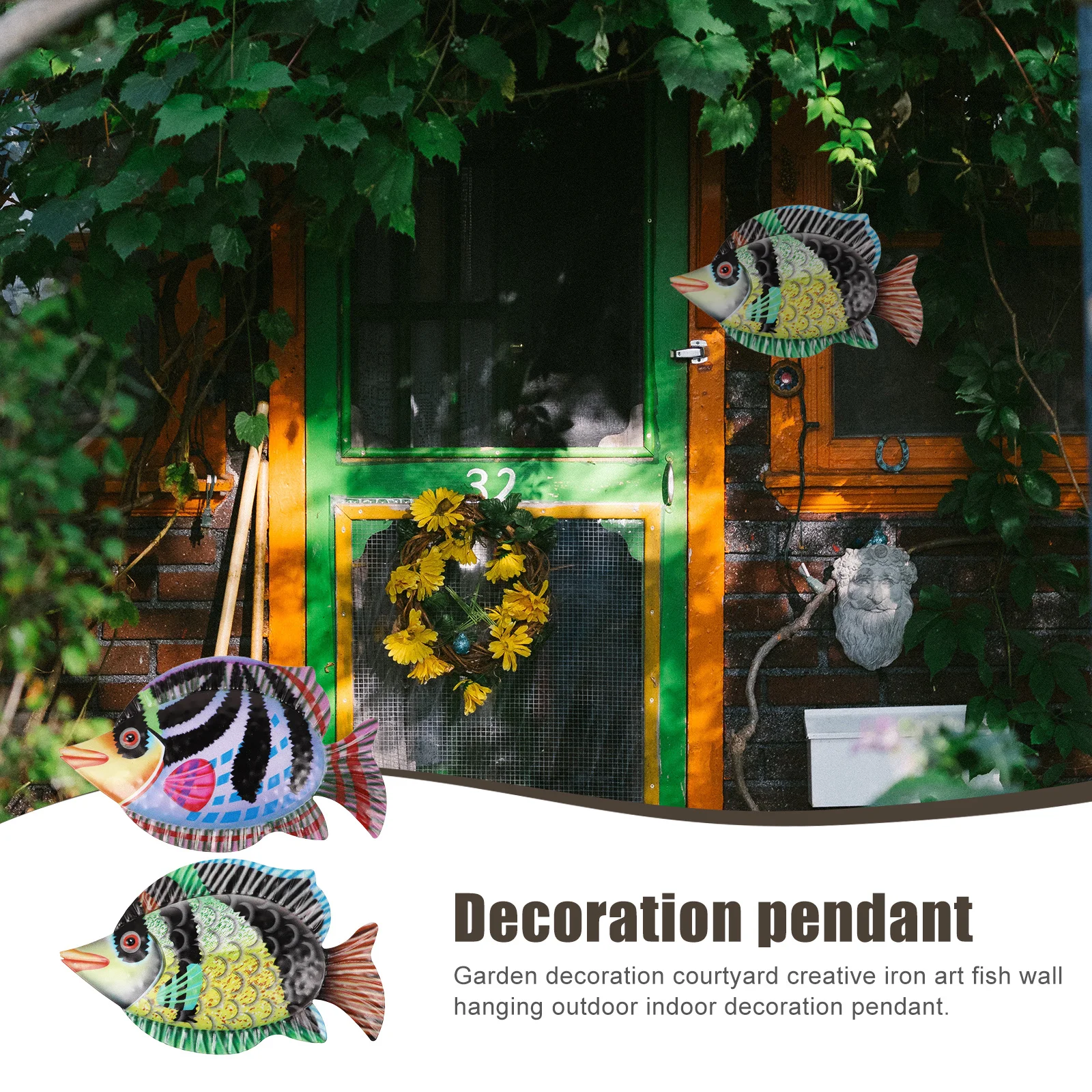 

2 PCS Hanging Decor Fish Wall Decoration Garden Decorations Warm