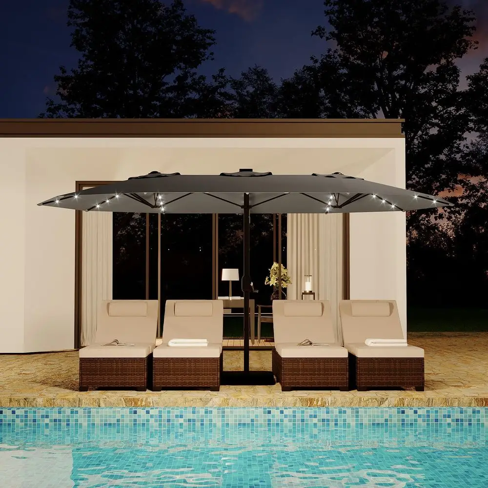 Extra Large DoubleSided Patio Umbrella with Solar LED Lights HeavyDuty Rectangular Outdoor Market Umbrella, FadeResistant UV Can