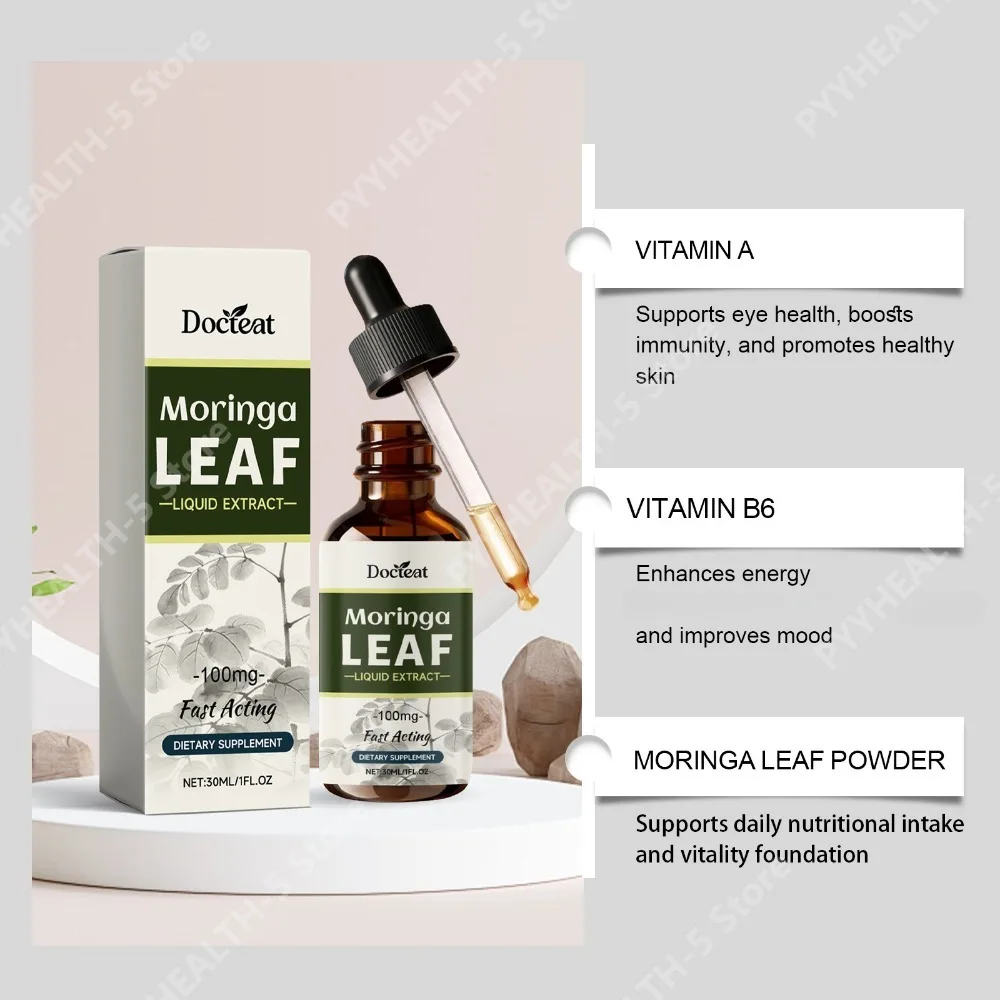 Docteat Moringa Leaf Liquid Extract 30 Ml Net, 1 Ml Serving, 100 Mg, Vitamins E C A B6, Supports Daily Energy for Adults