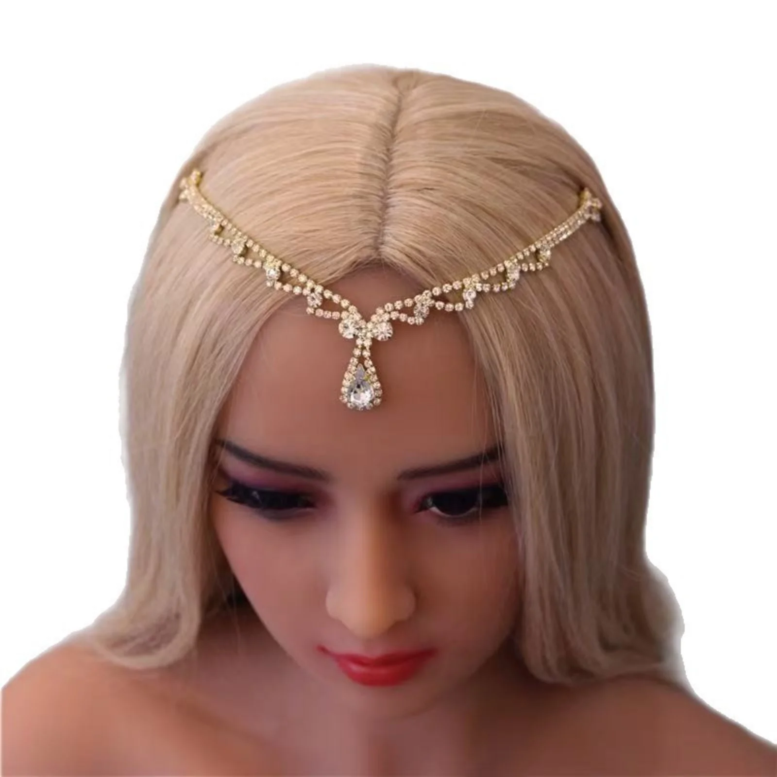 1PC Rhinestone Forehead Headpiece for Women, Silver Crystal Bridal Headband, Vintage Boho Glam Hair Accessory，Wedding Party image 6