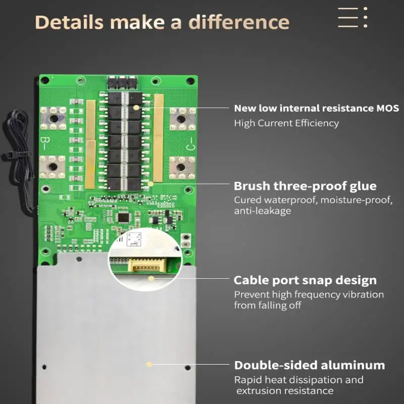 JBD 스마트 BMS 밸런스 PCB 회로 기판, LFP NMC 리튬 배터리, BtT UART RS485, 8S, 24V, Lifepo4 BMS, 100A