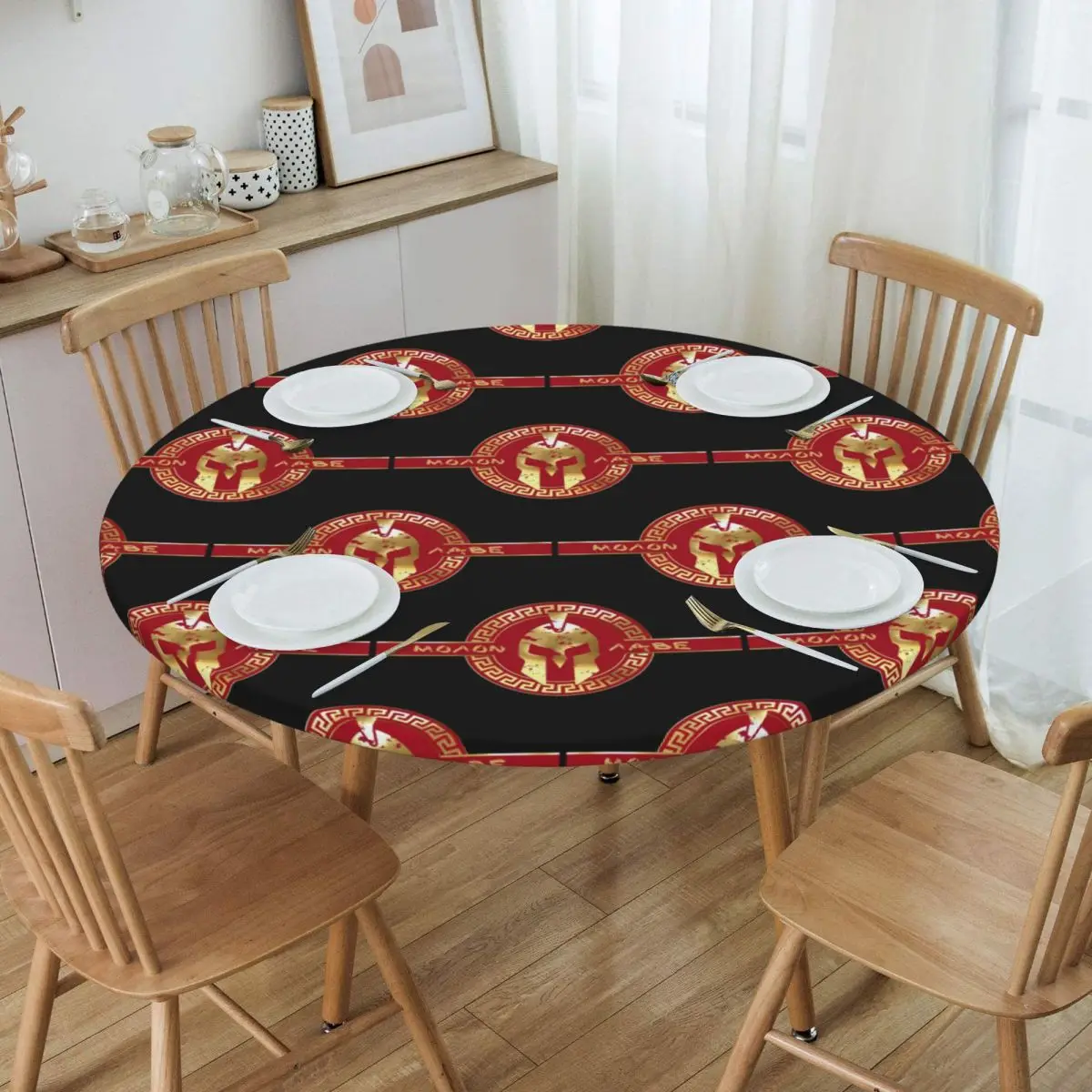 Spartan Sparta Warrior Helmet Logo Waterproof Round Tablecloth Oilproof Table Cloth for Kitchen Events Dining Table Cover